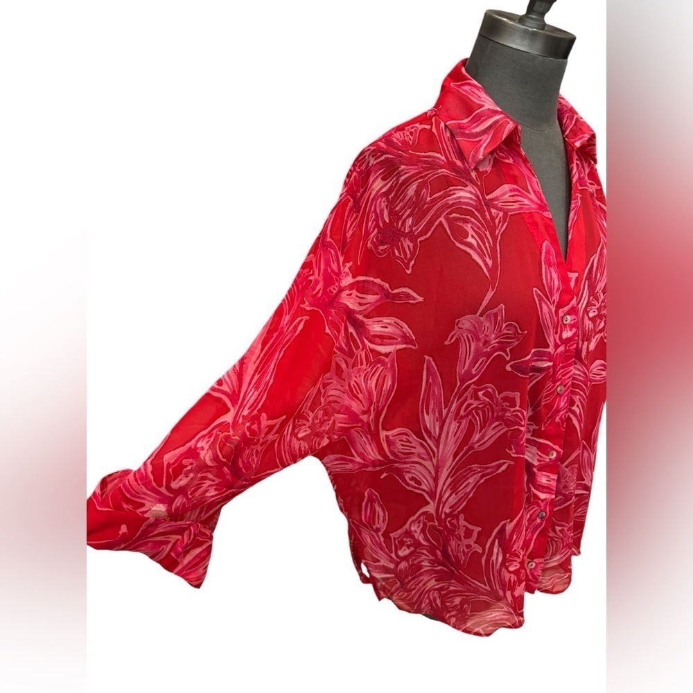 Zara Floral Print Semi Sheer Shirt Small NWT - Picture 8 of 15